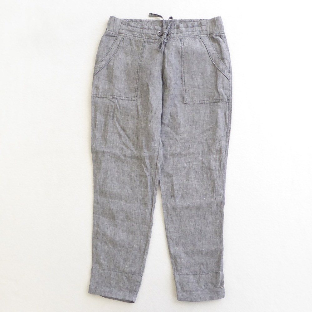 Athleta Gray Linen Blend Drawstring Waist Crop Pants Mid Rise Womens Size 2